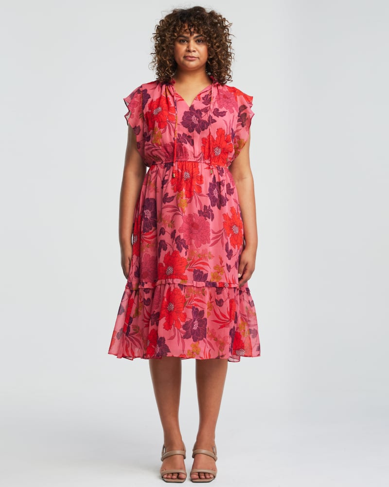 Front of a model wearing a size 22W Delta Dress in Print by Estelle. | dia_product_style_image_id:349733